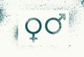 Venus and Mars. Gender signs. Male and female symbols typographic vintage grunge style poster. Retro vector illustration. Royalty Free Stock Photo